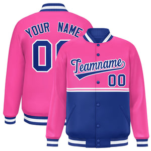 Custom Pink Royal Varsity Full-Snap Color Block Letterman Jacket