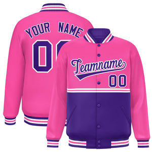 Custom Pink Purple Varsity Full-Snap Color Block Letterman Jacket