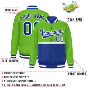 Custom Green Royal Varsity Full-Snap Color Block Letterman Jacket