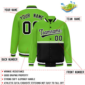 Custom Green Black Varsity Full-Snap Color Block Letterman Jacket