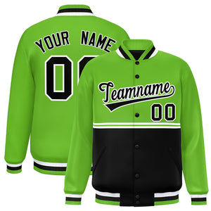 Custom Green Black Varsity Full-Snap Color Block Letterman Jacket