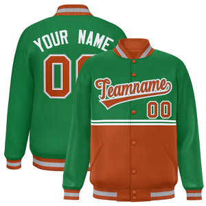 Custom Kelly Green Texas Orange Varsity Full-Snap Color Block Letterman Jacket