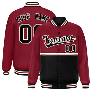 Custom Crimson Black Varsity Full-Snap Color Block Letterman Jacket