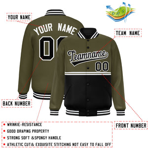 Custom Olive Black Varsity Full-Snap Color Block Letterman Jacket