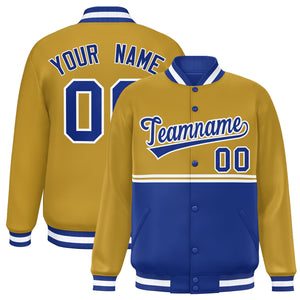 Custom Old Gold Royal Varsity Full-Snap Color Block Letterman Jacket