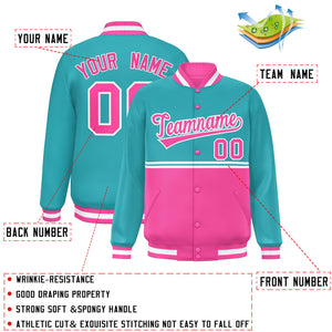 Custom Aqua Pink Varsity Full-Snap Color Block Letterman Jacket