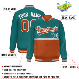 Custom Aqua Texas Orange Varsity Full-Snap Color Block Letterman Jacket