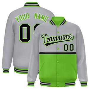 Custom Gray Green Varsity Full-Snap Color Block Letterman Jacket