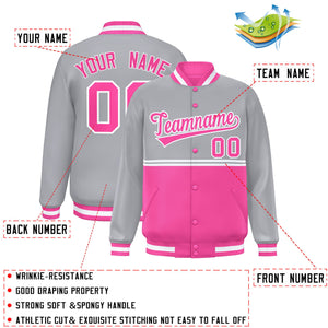 Custom Gray Pink Varsity Full-Snap Color Block Letterman Jacket