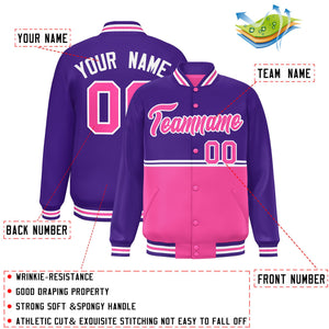 Custom Purple Pink Varsity Full-Snap Color Block Letterman Jacket