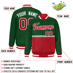 Custom Green Red Varsity Full-Snap Color Block Letterman Jacket