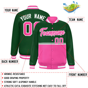 Custom Green Pink Varsity Full-Snap Color Block Letterman Jacket