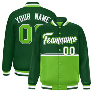 Custom Green Green Varsity Full-Snap Color Block Letterman Jacket