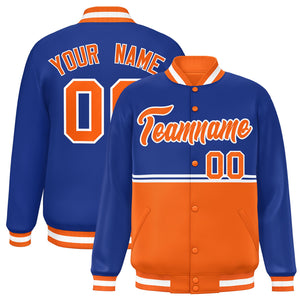 Custom Royal Orange Varsity Full-Snap Color Block Letterman Jacket