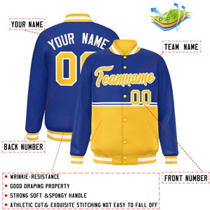 Custom Royal Gold Varsity Full-Snap Color Block Letterman Jacket