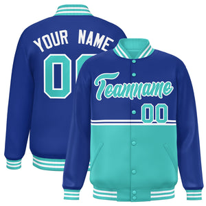 Custom Royal Bright Green Varsity Full-Snap Color Block Letterman Jacket