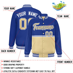 Custom Royal Khaki Varsity Full-Snap Color Block Letterman Jacket