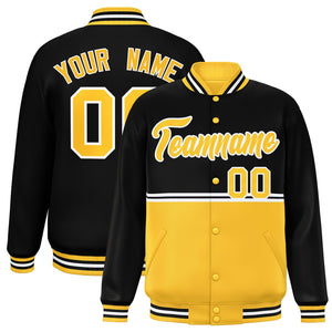 Custom Black Gold Varsity Full-Snap Color Block Letterman Jacket