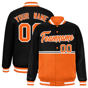 Custom Black Orange Varsity Full-Snap Color Block Letterman Jacket