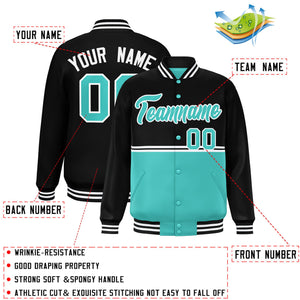 Custom Black Bright Green Varsity Full-Snap Color Block Letterman Jacket