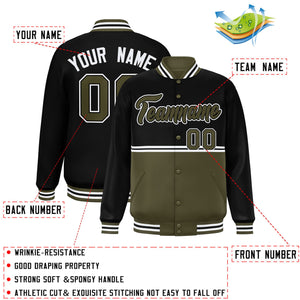 Custom Black Olive Varsity Full-Snap Color Block Letterman Jacket