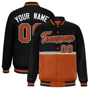 Custom Black Texas Orange Varsity Full-Snap Color Block Letterman Jacket