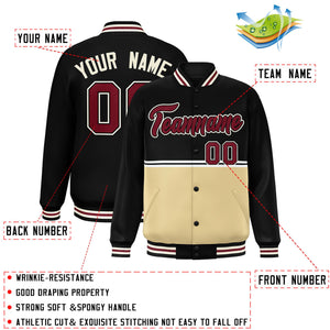 Custom Black Khaki Varsity Full-Snap Color Block Letterman Jacket