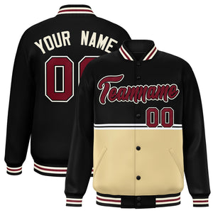 Custom Black Khaki Varsity Full-Snap Color Block Letterman Jacket