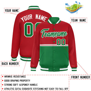 Custom Red Kelly Green Varsity Full-Snap Color Block Letterman Jacket