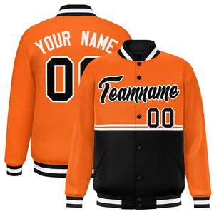 Custom Orange Black Varsity Full-Snap Color Block Letterman Jacket