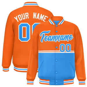 Custom Orange Powder Blue Varsity Full-Snap Color Block Letterman Jacket