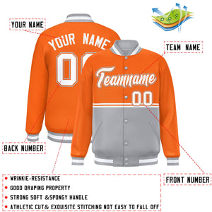 Custom Orange Gray Varsity Full-Snap Color Block Letterman Jacket