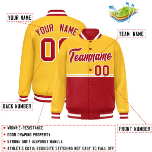 Custom Gold Red Varsity Full-Snap Color Block Letterman Jacket