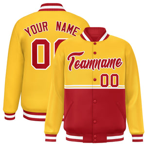 Custom Gold Red Varsity Full-Snap Color Block Letterman Jacket