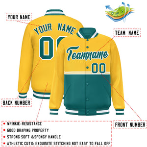 Custom Gold Aqua Varsity Full-Snap Color Block Letterman Jacket