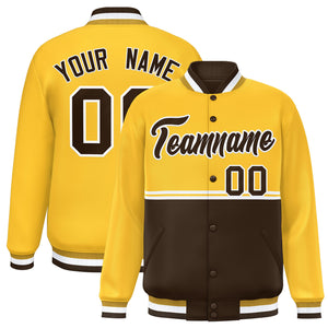 Custom Gold Brown Varsity Full-Snap Color Block Letterman Jacket