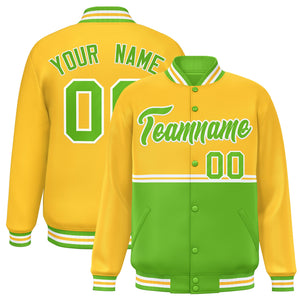 Custom Gold Green Varsity Full-Snap Color Block Letterman Jacket