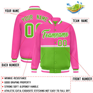 Custom Pink Green Varsity Full-Snap Color Block Letterman Jacket