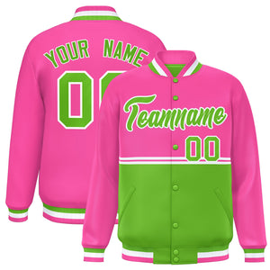 Custom Pink Green Varsity Full-Snap Color Block Letterman Jacket