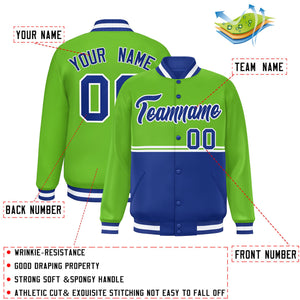 Custom Green Royal Varsity Full-Snap Color Block Letterman Jacket