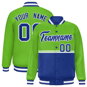 Custom Green Royal Varsity Full-Snap Color Block Letterman Jacket