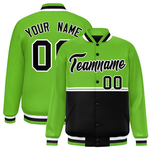 Custom Green Black Varsity Full-Snap Color Block Letterman Jacket