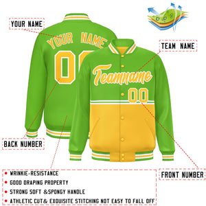 Custom Green Gold Varsity Full-Snap Color Block Letterman Jacket