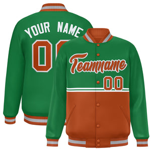 Custom Kelly Green Texas Orange Varsity Full-Snap Color Block Letterman Jacket