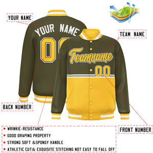 Custom Olive Gold Varsity Full-Snap Color Block Letterman Jacket