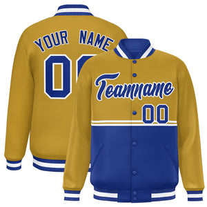 Custom Old Gold Royal Varsity Full-Snap Color Block Letterman Jacket