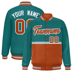 Custom Aqua Texas Orange Varsity Full-Snap Color Block Letterman Jacket