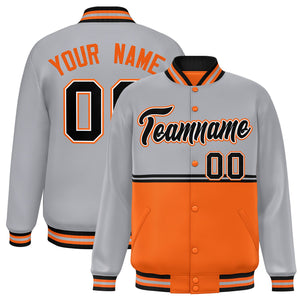 Custom Gray Orange Varsity Full-Snap Color Block Letterman Jacket