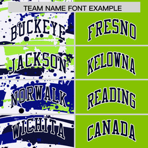 Custom Neon Green Navy Varsity Full-Snap Graffiti Pattern Letterman Baseball Jacket