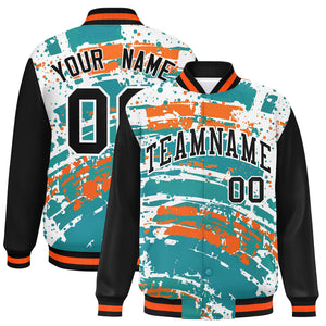 Custom Black Varsity Full-Snap Graffiti Pattern Letterman Baseball Jacket